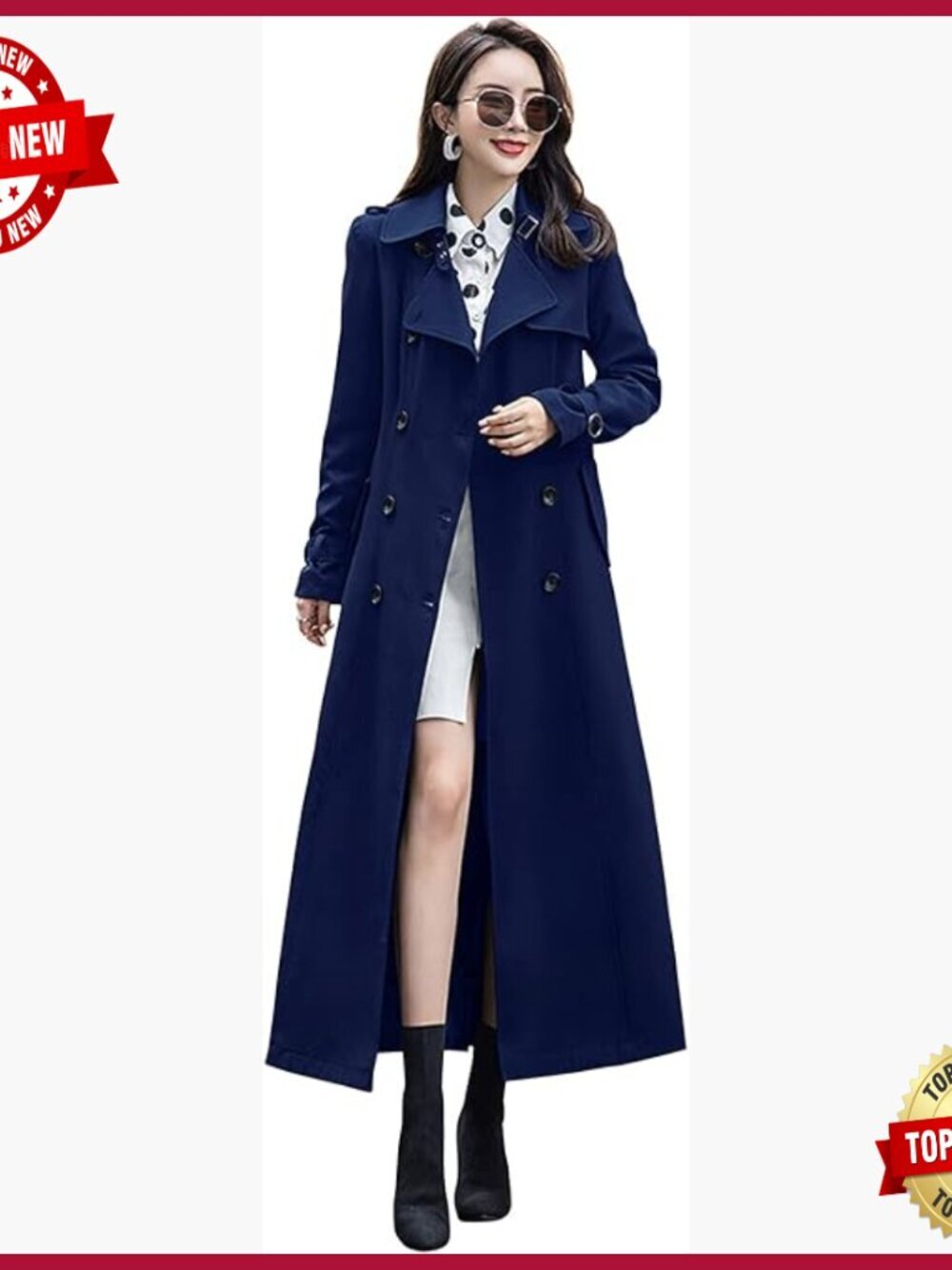 Double Breasted Duster Trench Coat Slim Full Length Maxi Overcoat